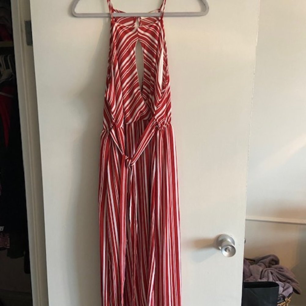 Red and White Stripe High Low Tank Dress